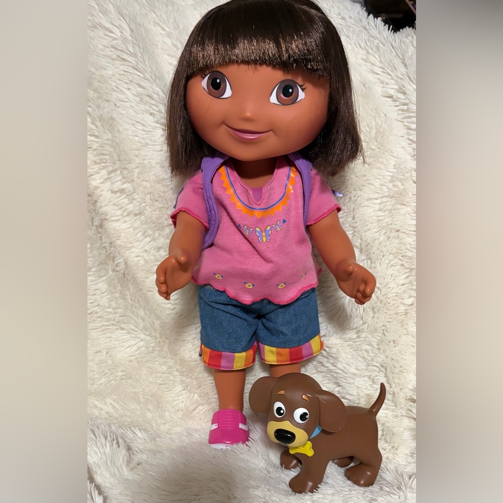 Dora The Explorer Dress Up Adventure Doll - VINTAGE 2003 15” NICE & Dog Perrito